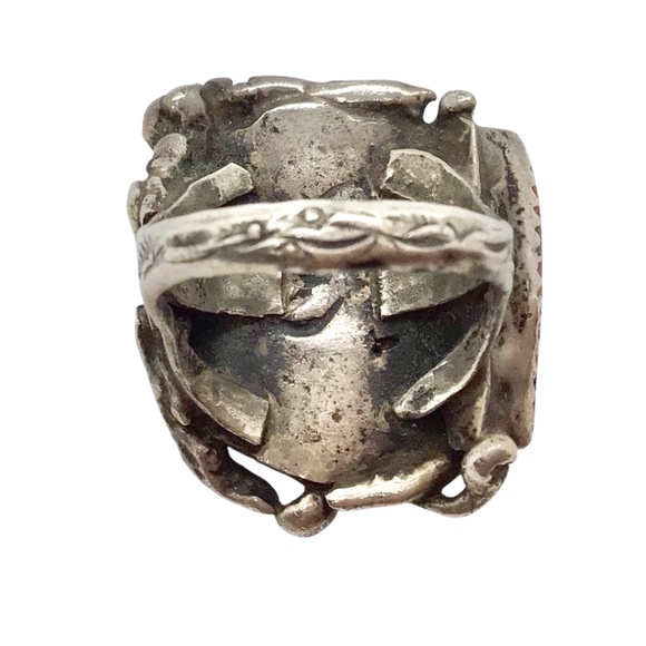 Sz 7, Vintage Ring, Turquoise Coral Sterling Silver Statement Ring - Picture 6 of 16